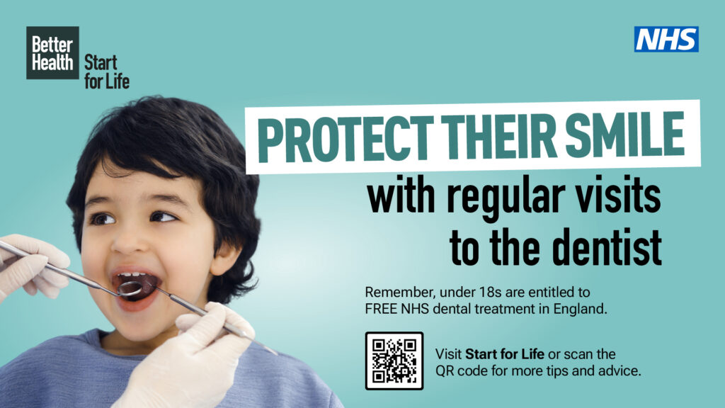 Protect their smile with regular visits to the dentist. Full text below