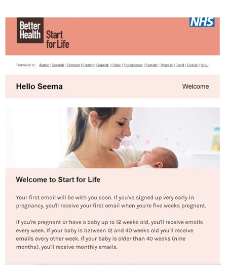 Better start for life poster.  Full text below