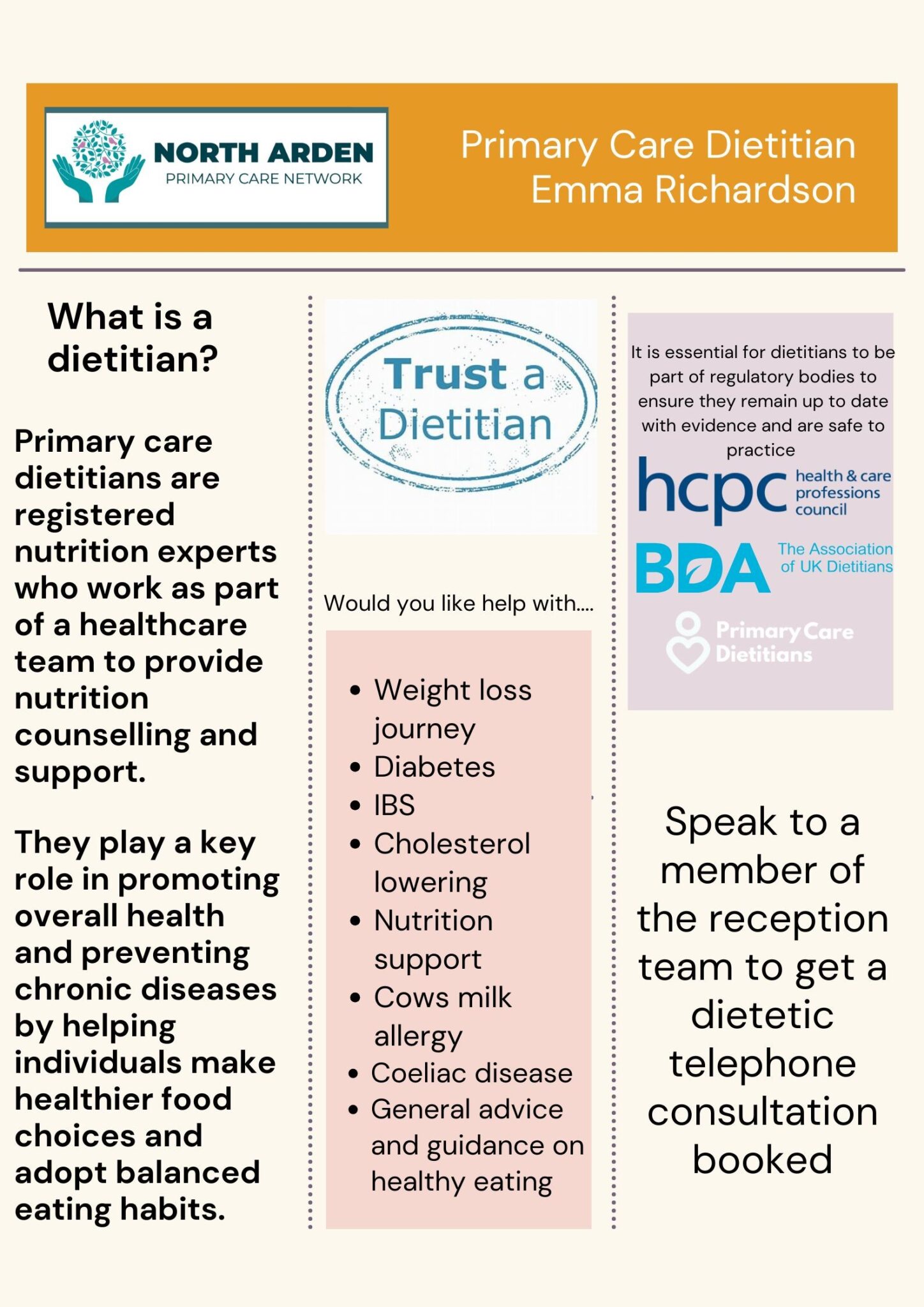 Primary care dieticians are registered nutrition experts. Full text below