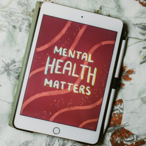 a tablet with the words mental health matters on it